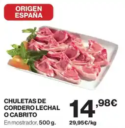 Hipercor Chuletas de cordero lechal o cabrito oferta