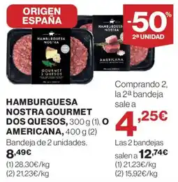Hipercor Hamburguesa nostra gourmet dos quesos americana oferta