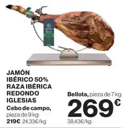 Hipercor Jamón ibérico 50% raza ibérica redondo iglesias oferta
