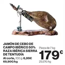 Hipercor Jamón de cebo de campo ibérico 50% raza ibérica sierra de tentudía oferta