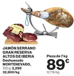 Hipercor Jamón serrano gran reserva altos de iberia oferta