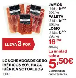 Hipercor Loncheados de cebo ibéricos 50% raza ibérica sotoalbos oferta