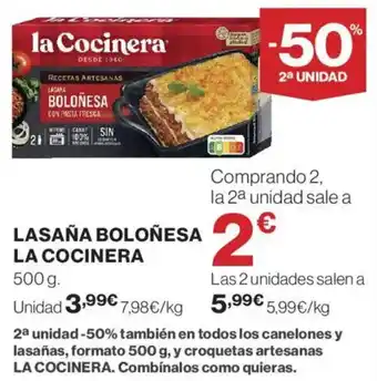 Hipercor La Cocinera Lasaña boloñesa oferta