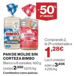 Hipercor Bimbo Pan de molde sin corteza oferta