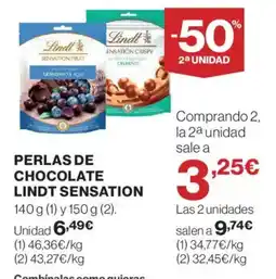 Hipercor Lindt Sensation Perlas de chocolate oferta