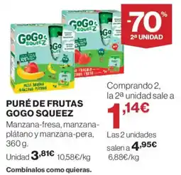 Hipercor Puré de frutas gogo squeez oferta