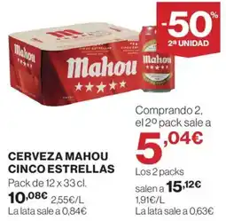 Hipercor Cerveza mahou cinco estrellas oferta