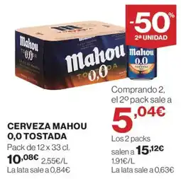 Hipercor Cerveza mahou 0,0 tostada oferta