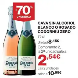 Hipercor Cava sin alcohol blanco o rosado codorniú zero oferta
