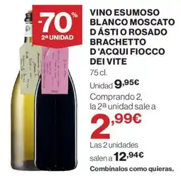Hipercor Vino esumoso blanco moscato dásti o rosado blanco moscato d'acqui fiocco dei vite oferta