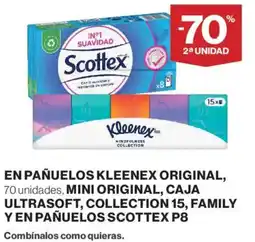 Hipercor Scottex En pañuelos kleenex original, mini original, caja ultrasoft, collection 15, family yen pañuelos oferta