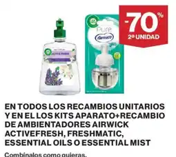 Hipercor En todos los recambios unitarios yen el los kits aparato+recambio de ambientadores airwick activefresh, freshmatic oferta