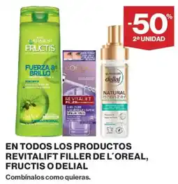 Hipercor En todos los productos revitalift filler de l'oreal, fructis o delial oferta
