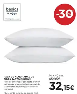 Hipercor Pack de almohadas de fibra tacto plumón oferta