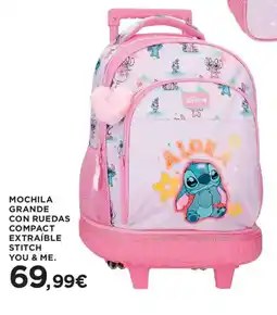Hipercor Mochila grande con ruedas compact extraíble stitch you & me oferta