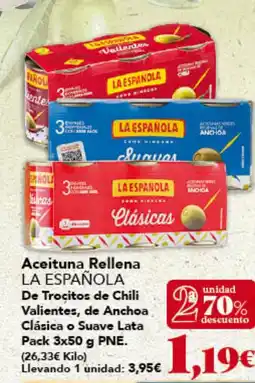 Gadis LA ESPAÑOLA Aceituna Rellena De Trocitos de Chili Valientes, de Anchoa Clásica o Suave oferta