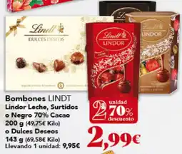 Gadis LINDT Bombones Lindor Leche, Surtidos o Negro 70% Cacao o Dulces Deseos oferta