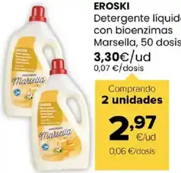 Autoservicios Familia Eroski detergente líquido con bioenzimas marsella, 50 dosis oferta