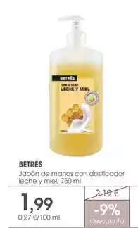 Supermercados Plaza Jabón de manos con dosificador leche y miel oferta
