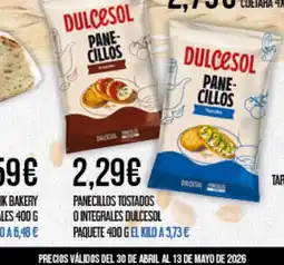 Claudio DULCESOL Panecillos tostados o integrales oferta