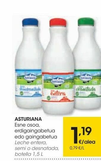 Eroski Asturiana leche entera, semi o desnatada oferta