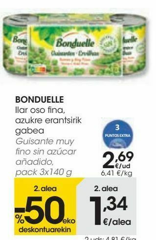 Eroski Bonduelle guisante muy fino sin azúcar oferta