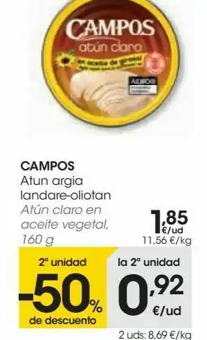 Eroski Campos atún claro en aceite vegetal oferta