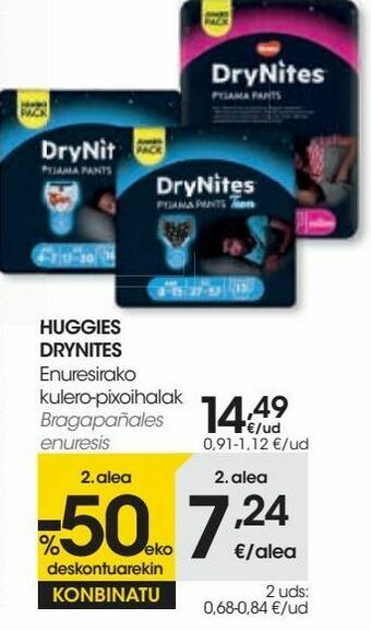 Eroski Huggies drynites bragapañales enuresis oferta