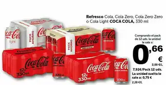 Masymas Refresco Cola Cola Zero Cola Zero Zero O Cola Light Coca Cola oferta