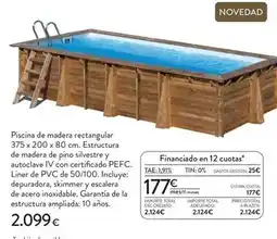 Hipercor Pvc - piscina de madera rectangular 375 x 200 x 80 cm. estructura de madera de vino oferta