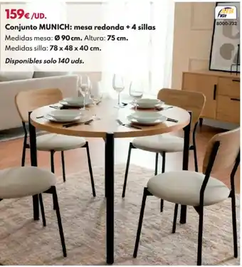BricoCentro Conjunto munich: mesa redonda + 4 sillas oferta
