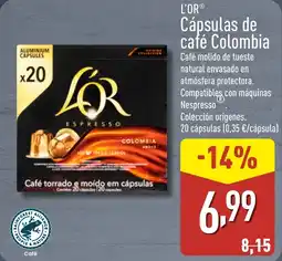ALDI L'OR Cápsulas de café Colombia oferta