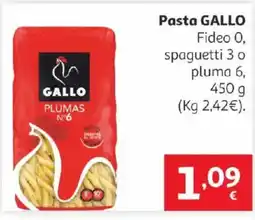 Alcampo GALLO Pasta Fideo 0, spaguetti 3 o pluma 6 oferta