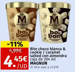 Maskom Supermercados MAGNUM Bite choco blanco & cookie/caramel salted con almendra oferta