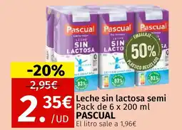 Maskom Supermercados PASCUAL Leche sin lactosa semi oferta