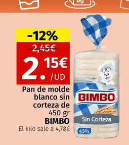 Maskom Supermercados BIMBO Pan de molde blanco sin corteza oferta