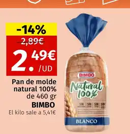 Maskom Supermercados BIMBO Pan de molde natural 100% oferta