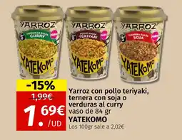 Maskom Supermercados YATEKOMO Yarroz con pollo teriyaki, ternera con soja o verduras al curry oferta