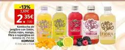 Maskom Supermercados KOMVIDA Kombucha de jengibre con limón, frutos rojos, mango, fibra o superglow oferta