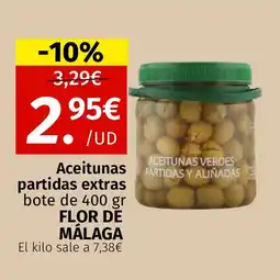 Maskom Supermercados FLOR DE MÁLAGA Aceitunas partidas extras bote oferta