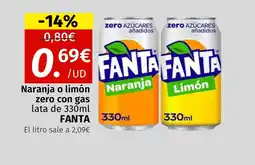 Maskom Supermercados FANTA Naranja o limón zero con gas lata de oferta