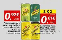 Maskom Supermercados SCHWEPPES Tónica original o zero/ con limón o ginger ale en lata oferta