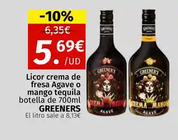 Maskom Supermercados GREENERS Licor crema de fresa Agave o mango tequila oferta