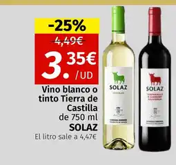 Maskom Supermercados SOLAZ Vino blanco o tinto Tierra de Castilla oferta