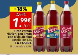 Maskom Supermercados LA CASERA Tinto verano clásico, con limón con o sin alcohol oferta