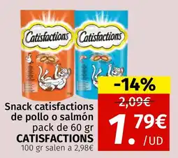 Maskom Supermercados CATISFACTIONS Snack catisfactions de pollo o salmón oferta
