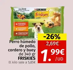 Maskom Supermercados FRISKIES Perro húmedo de pollo, cordero y buey oferta
