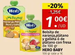 Maskom Supermercados HERO BABY Bolsita de naranja,plátano y galleta ó de plátano con fresa oferta