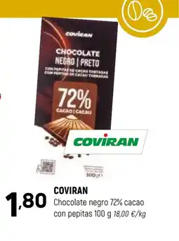 Coviran COVIRAN Chocolate negro 72% cacao con pepitas oferta