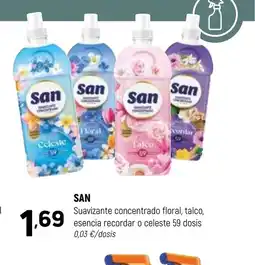 Coviran SAN Suavizante concentrado floral, talco, esencia recordar o celeste 59 dosis oferta